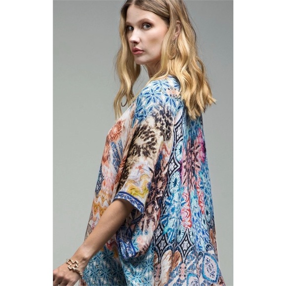 Women's Multicolor Kimono Cardigan OSFM - Picture 8 of 9